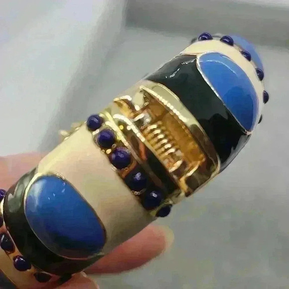 J crew muilt colors black blue tan with a Gold-toned enamel bracelet VTG - Picture 11 of 15